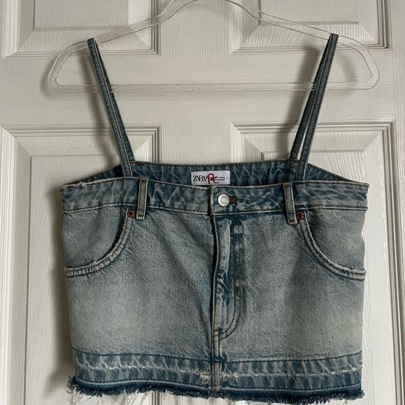 Zara Tops - ZARA Skirt Effect denim tank crop small